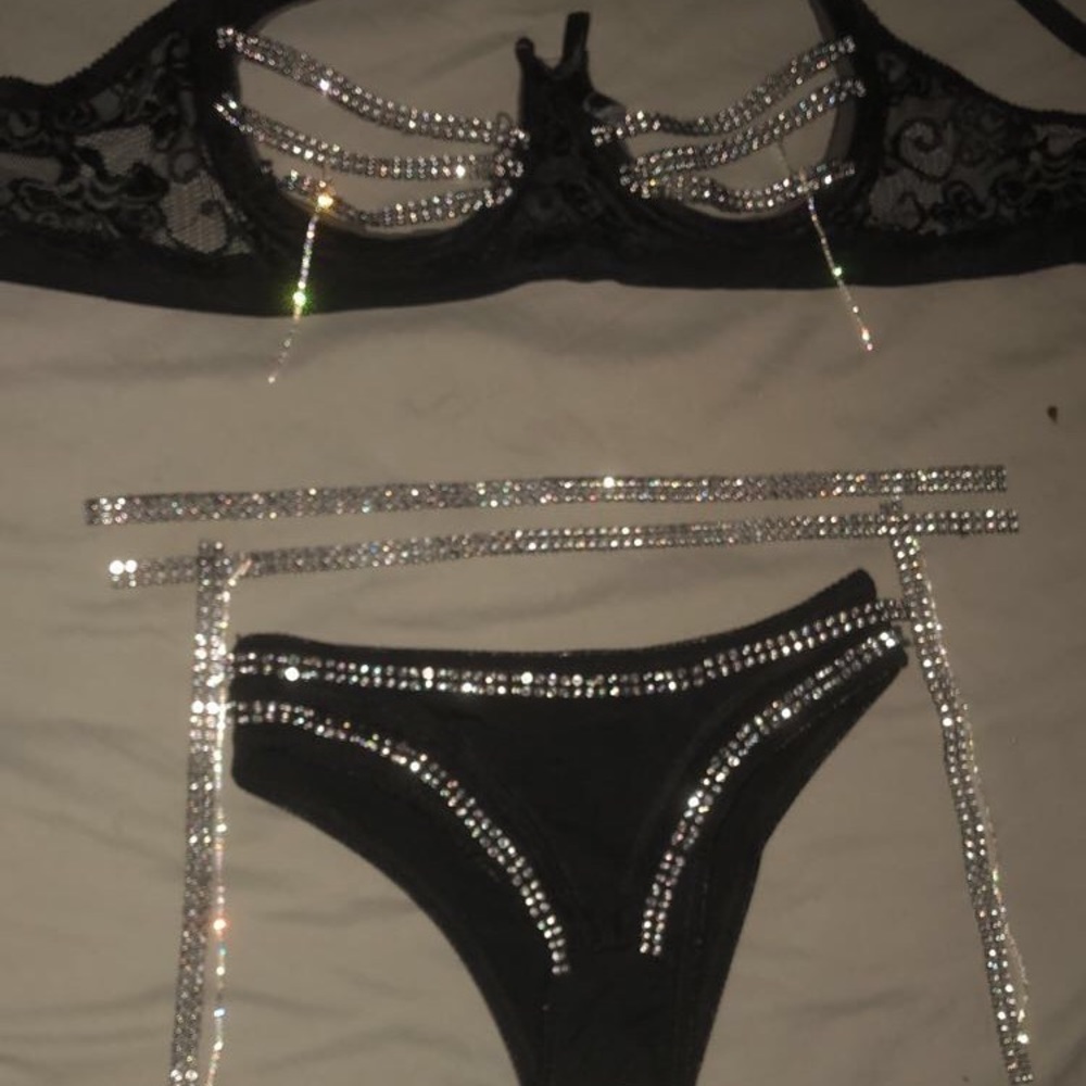 Rhinestone Open Cup Lingerie Set Valentines Day 💎